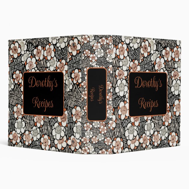 Japanese Black and Red Floral Pattern Personalized 3 Ring Binder (Background)