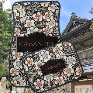 Japanese Black and Red Floral Pattern Personalized Car Floor Mat