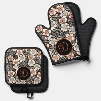 Japanese Black and Red Floral Pattern Personalized