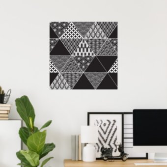 Japanese Black And White Collage Triangle Pattern Poster | Zazzle