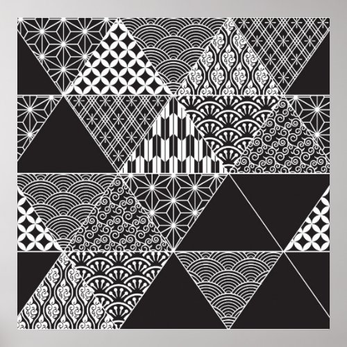 Japanese Black And White Collage Triangle Pattern Poster