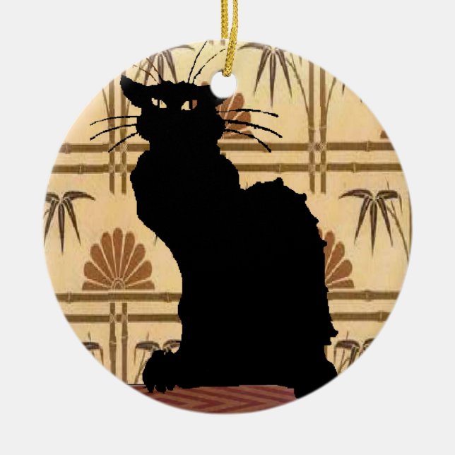 Japanese Black Cat Lady Ceramic Ornament (Front)