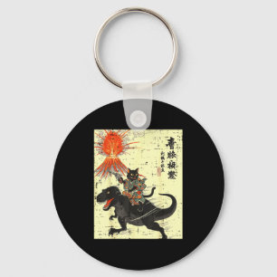 Japanese Black Cat On Trex Funny Ukiyo-e Boys Kids Keychain