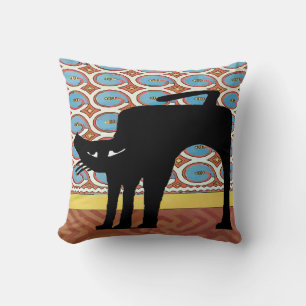 Japanese Black Cat Print Throw Pillow