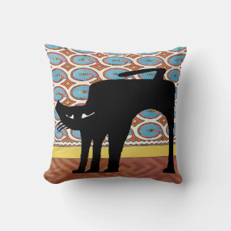 Japanese Black Cat Print Throw Pillow