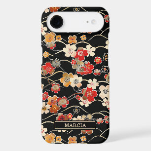 Japanese Black Floral Pattern Monogrammed iPhone 17 Air Case