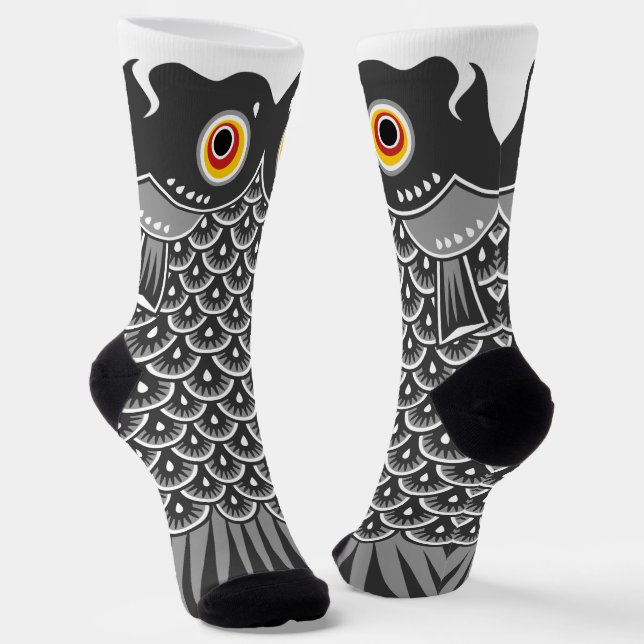 Japanese Black Koinobori Carp Streamer Socks (Angled)