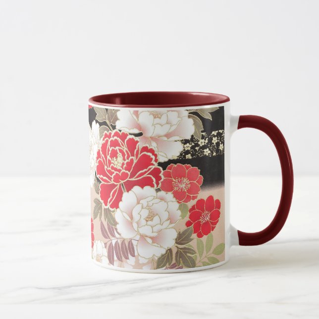 Japanese Black & Red Peonies Mug (Right)
