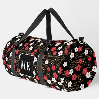 Japanese Black Sakura Blossom Monogram Initials