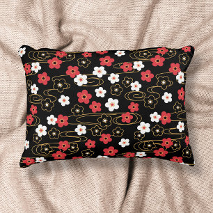 Japanese Black Sakura Cherry Blossom Flowers Accent Pillow