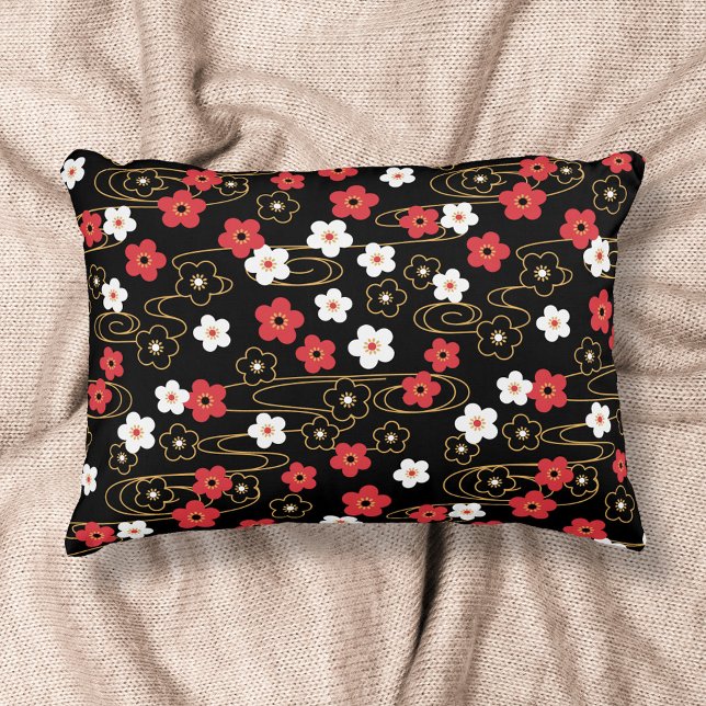 Japanese Black Sakura Cherry Blossom Flowers Accent Pillow (Creator Uploaded)