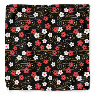 Japanese Black Sakura Cherry Blossom Flowers Bandana