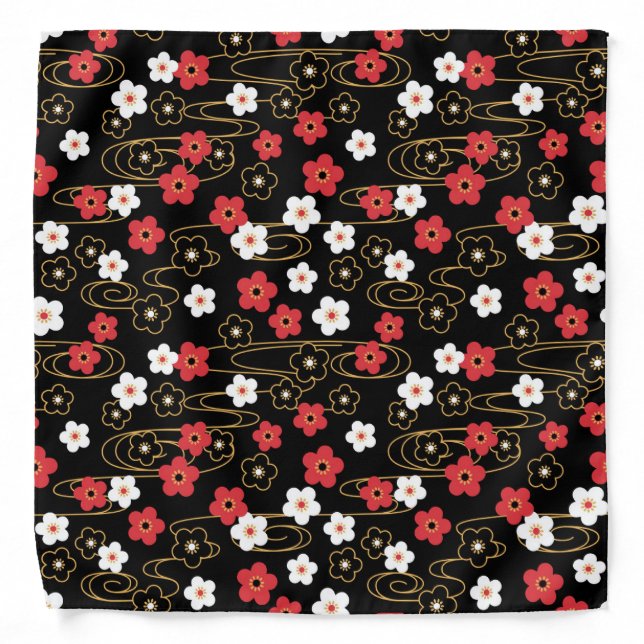 Japanese Black Sakura Cherry Blossom Flowers Bandana (Front)