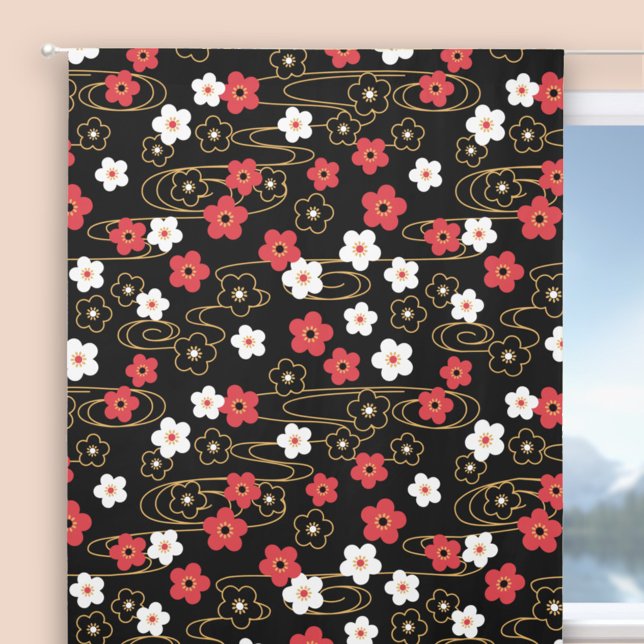 Japanese Black Sakura Cherry Blossom Flowers Blackout Curtains (Creator Uploaded)