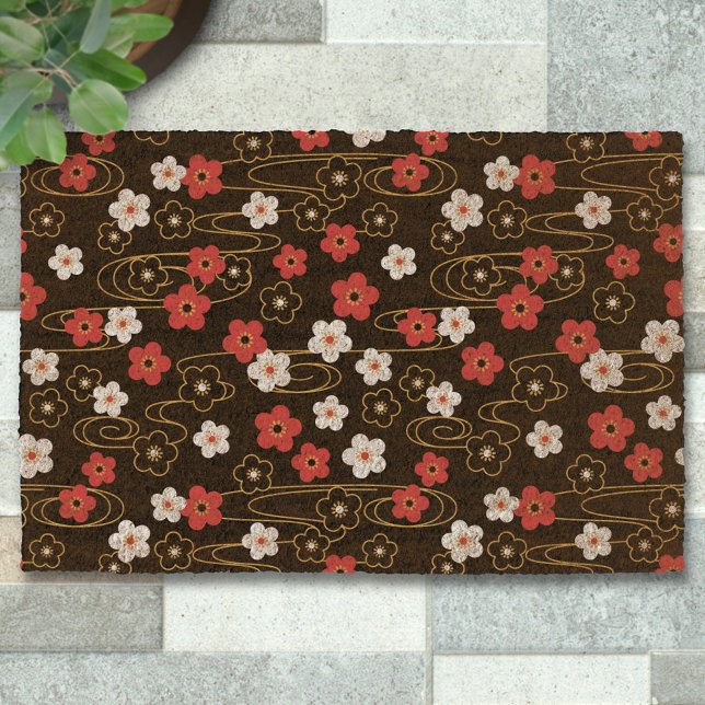 Japanese Black Sakura Cherry Blossom Flowers Fiber Doormat (Creator Uploaded)