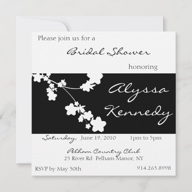 Japanese Black & White Bridal Shower Invite (Front)