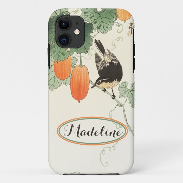 Japanese Block Print Bird Orange Fruit Personalize Case-Mate iPhone Case (Back)