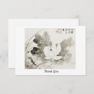 Japanese blooming lotus (19th century) vintage pai thank you card
