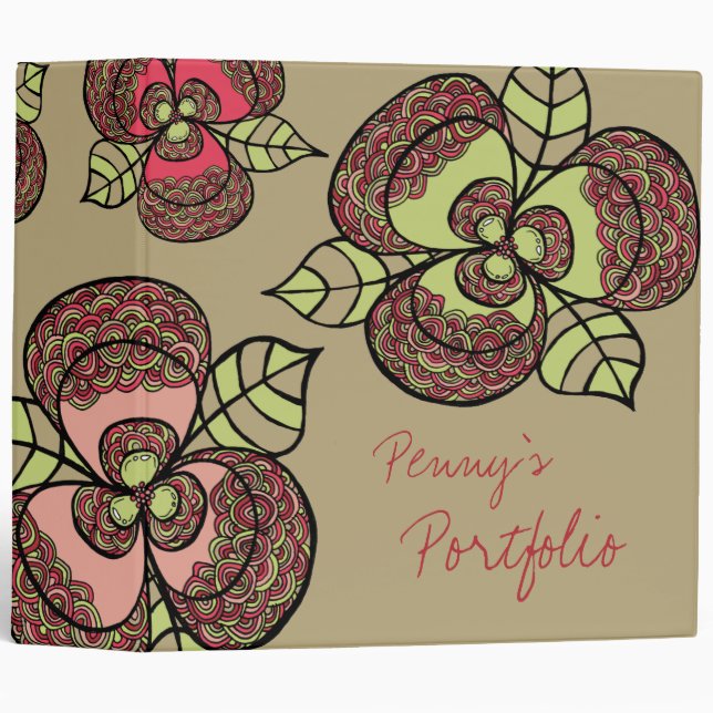 Japanese Blooms Name Custom Portfolio Binder (Front/Spine)