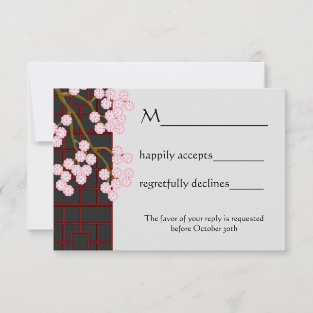 Japanese Blossoms and Screen RSVP Card (Front)