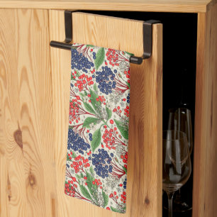 Japanese Blue and Red Berries  Kitchen Towel