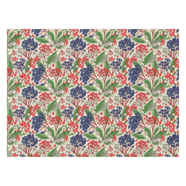Japanese Blue and Red Berries Tablecloth (Front (Horizontal))
