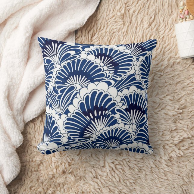  Japanese Blue and White Lotus Flower Pattern Throw Pillow (Blanket)