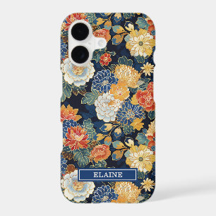 Japanese Blue Floral Pattern Monogrammed iPhone 17 Case