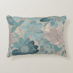 Japanese blue flower artwork accent pillow