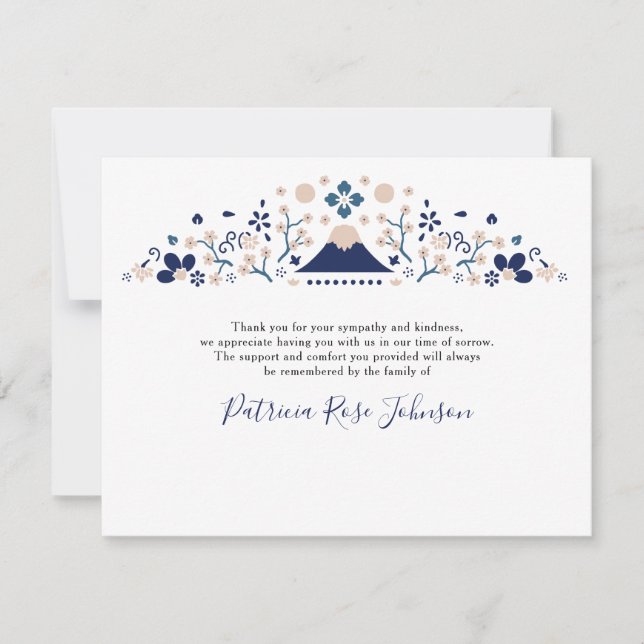 Japanese Blue Funeral Memorial Thank You Card (Front)