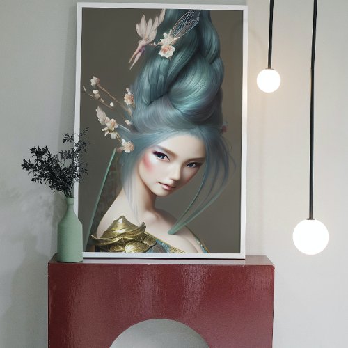 Japanese blue_haired Princess Fantasy Art Poster