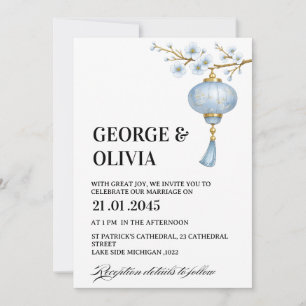 Japanese Blue Lantern Wedding Invitation