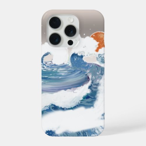 Japanese Blue Ocean Waves Crashing Digital  iPhone 15 Pro Case
