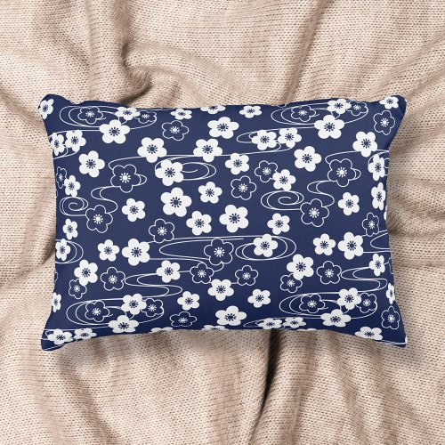 Japanese Blue Sakura Cherry Blossom Flowers Accent Pillow
