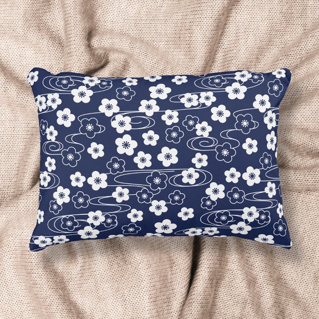 Japanese Blue Sakura Cherry Blossom Flowers Accent Pillow (Creator Uploaded)