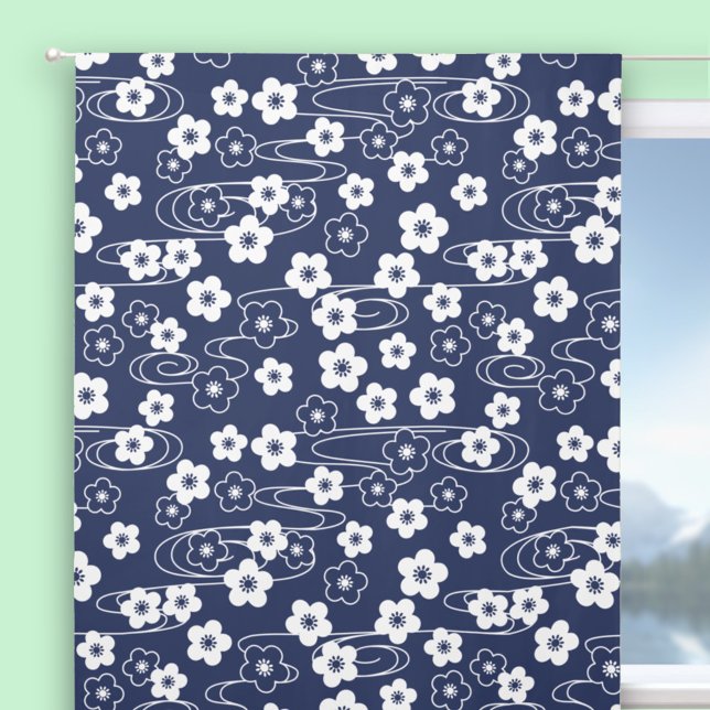 Japanese Blue Sakura Cherry Blossom Flowers Blackout Curtains (Creator Uploaded)