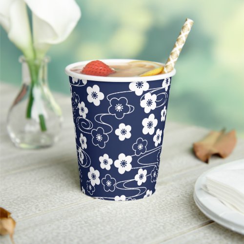 Japanese Blue Sakura Cherry Blossom Flowers Paper Cups