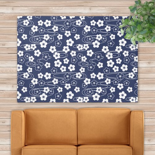 Japanese Blue Sakura Cherry Blossom Flowers Rug