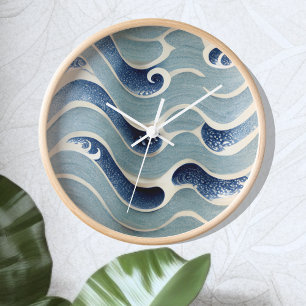 Japanese blue wave wall clock