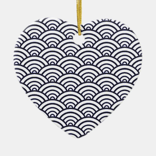 Japanese Blue Waves Seigaiha Sea Ceramic Ornament (Front)