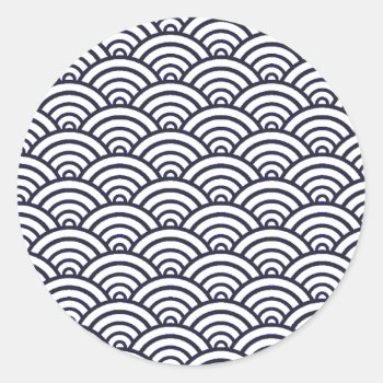 Japanese Blue Waves Seigaiha Sea Classic Round Sticker by antiqueart at Zazzle