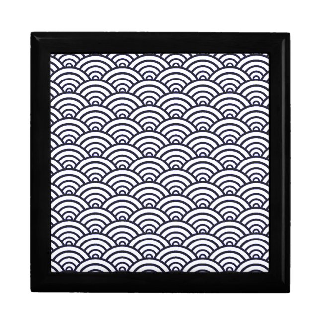 Japanese Blue Waves Seigaiha Sea Jewelry Box (Front)