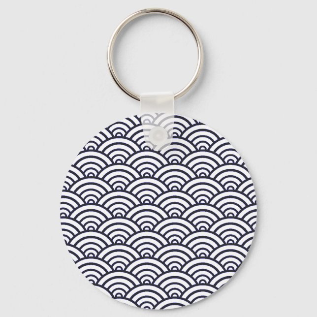 Japanese Blue Waves Seigaiha Sea Keychain (Front)