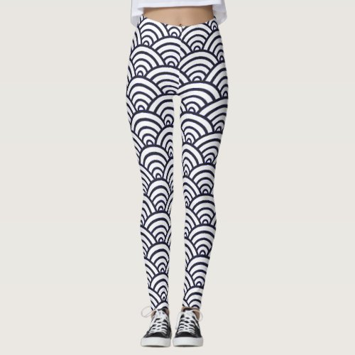 Japanese Blue Waves Seigaiha Sea Leggings