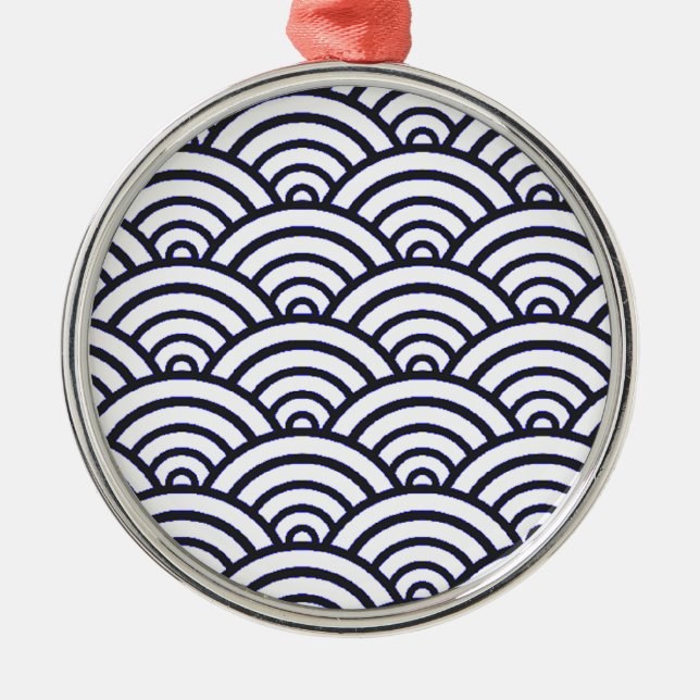 Japanese Blue Waves Seigaiha Sea Metal Ornament (Front)