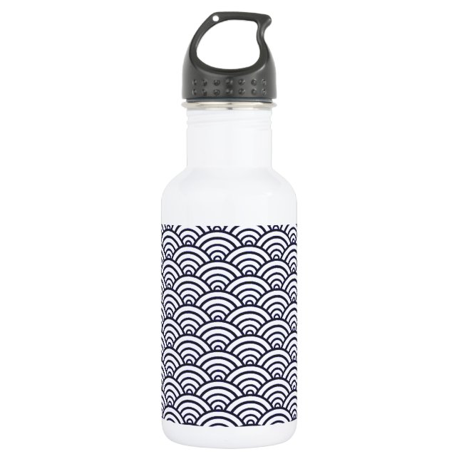 Japanese Blue Waves Seigaiha Sea Stainless Steel Water Bottle (Front)