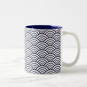 Japanese Blue Waves Seigaiha Sea Two-Tone Coffee Mug