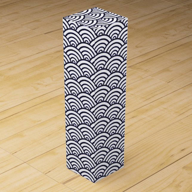 Japanese Blue Waves Seigaiha Sea Wine Box (Front)