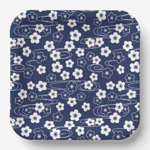 Japanese Blur Sakura Cherry Blossom Flowers Paper Plates