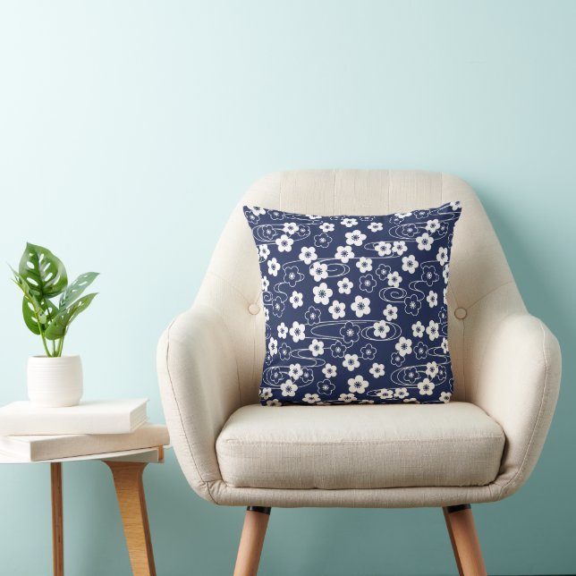 Japanese Blur Sakura Cherry Blossom Flowers Throw Pillow (Chair)